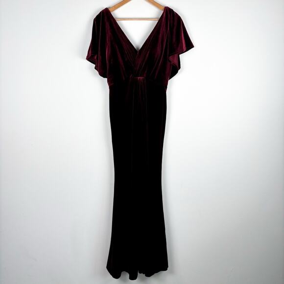 Revelry Gwen Burgundy Red Velvet Maxi Dress - Picture 2 of 6